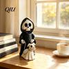 Black Ghost Puppy Figurine Grim Reaper & Ghostly Resin Figurine, Robed Skeleton with Cute Statue Dog Halloween Statue, Dark Gothic Decor
