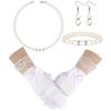 Weißes Elegantes Schleifen Kinder Schmuckset 4 - Teilig: Halskette , Armband , Ohrringe , Ring + Handschuhe für Mädchen Brautjungfer