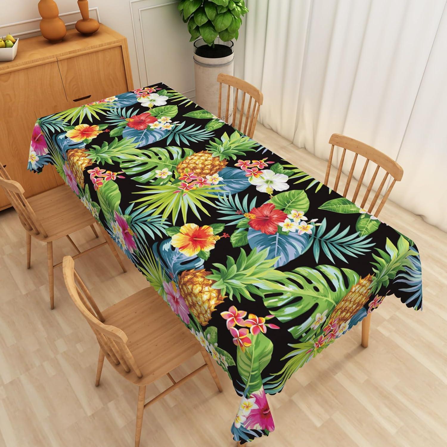 Summer Tropical Flowers Palm Leaf Tablecloth for Table Decor Hawaiian Hibiscus Floral Leaves Pineapple Table Cloth Party Decor 90x140cm