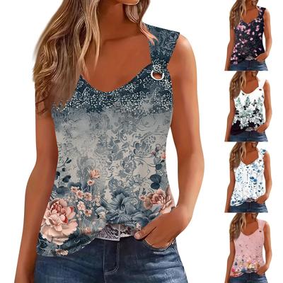 Camiseta sin mangas para mujer, cuello en V, básica, estampada, informal, holgada, sin mangas, corte lateral profundo, para mujer