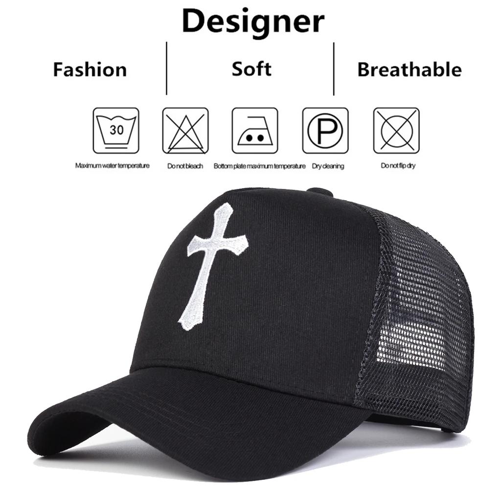 Unisex Cross Embroidery Baseball Net Caps Spring Summer Outdoor Adjustable Casual Hats Dad Hat Sunscreen Hat