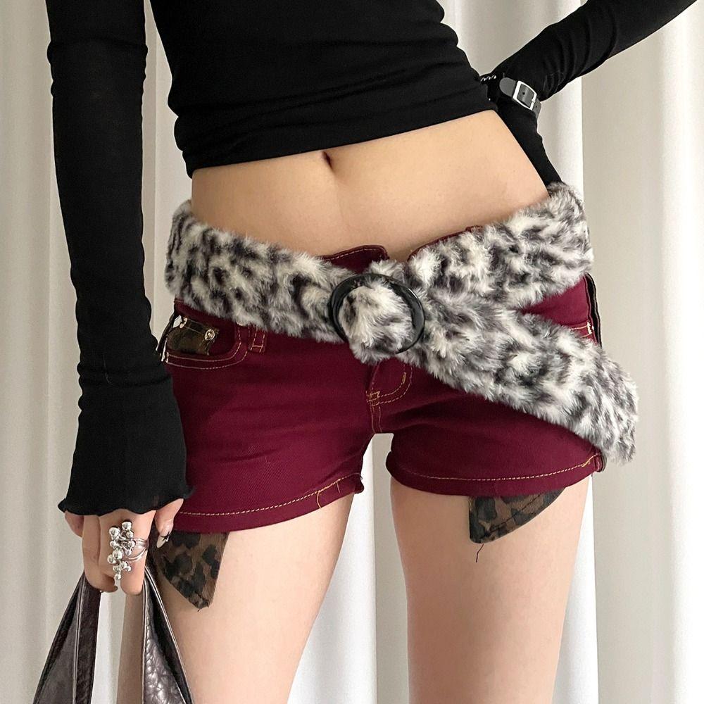 Faux Fur Furry Waistband PU Leather Y2K Waistband Personality Plush Belt  Women