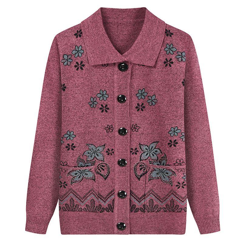 Senior Women's Clothing Plus Velvet Mother Knitted Cardigan Autumn and Winter Warm Sweater for Women Thickened Jacket