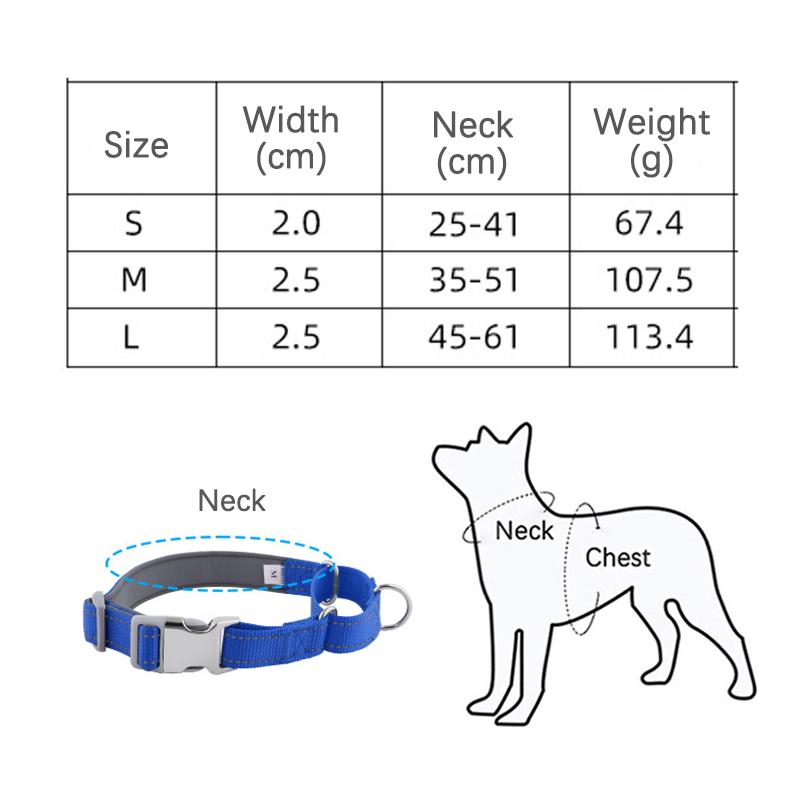 Portable Reflective Nylon Dog Chain Collar Adjustable Soft Diving Fabric Lining Outdoor Safety Cat Dog Collar Collier Pour Chien
