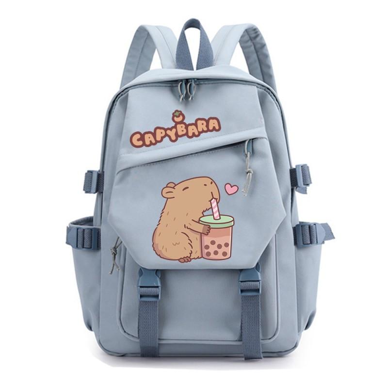 Capybara Cartoon School Backpack Teen Students Lightweight Nylon Dual-Shoulder Bag Campus Travel Study Unisex
