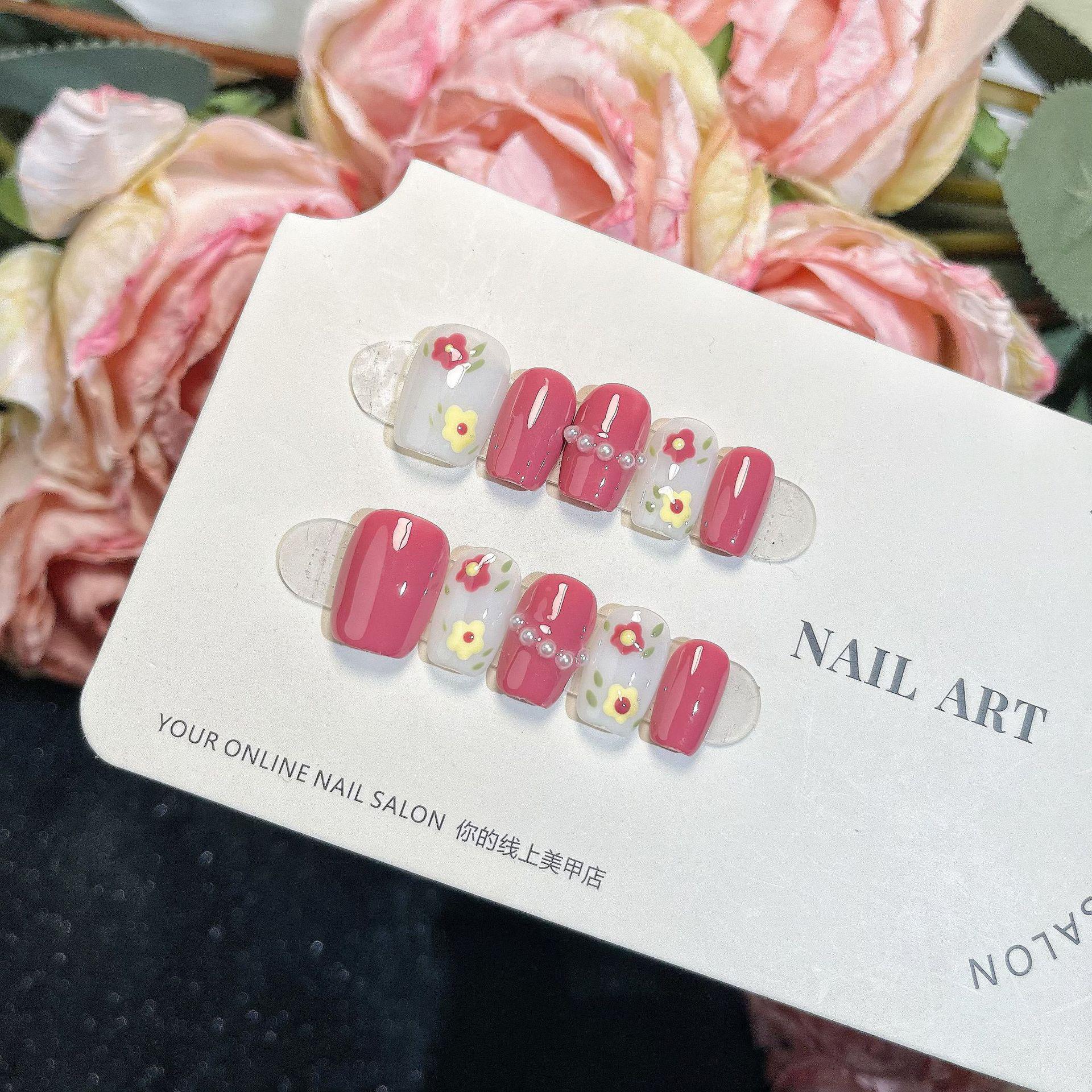 

Высококлассные розовые цветочные накладные короткие ногти ручной работы - Новогодняя коллекция Large