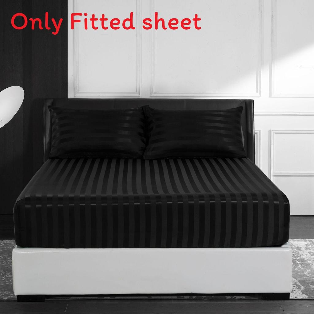 Minimalist Fitted Bed Sheet With Silk Satin Texture For Home Bedroom Decor