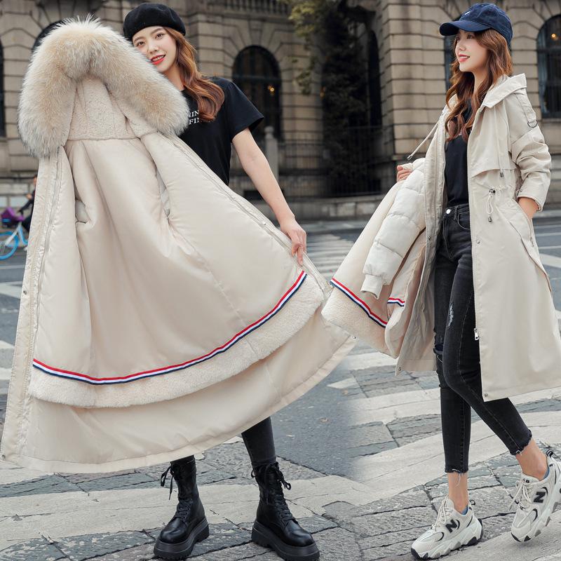 Winter Women's Plus Velvet Slim Fit Parka with Large Fur Collar Long Coat