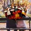 Retro Art  pattern, automatic folding umbrella, portable and foldable design, 8 ribs, a Christmas or birthday gift.