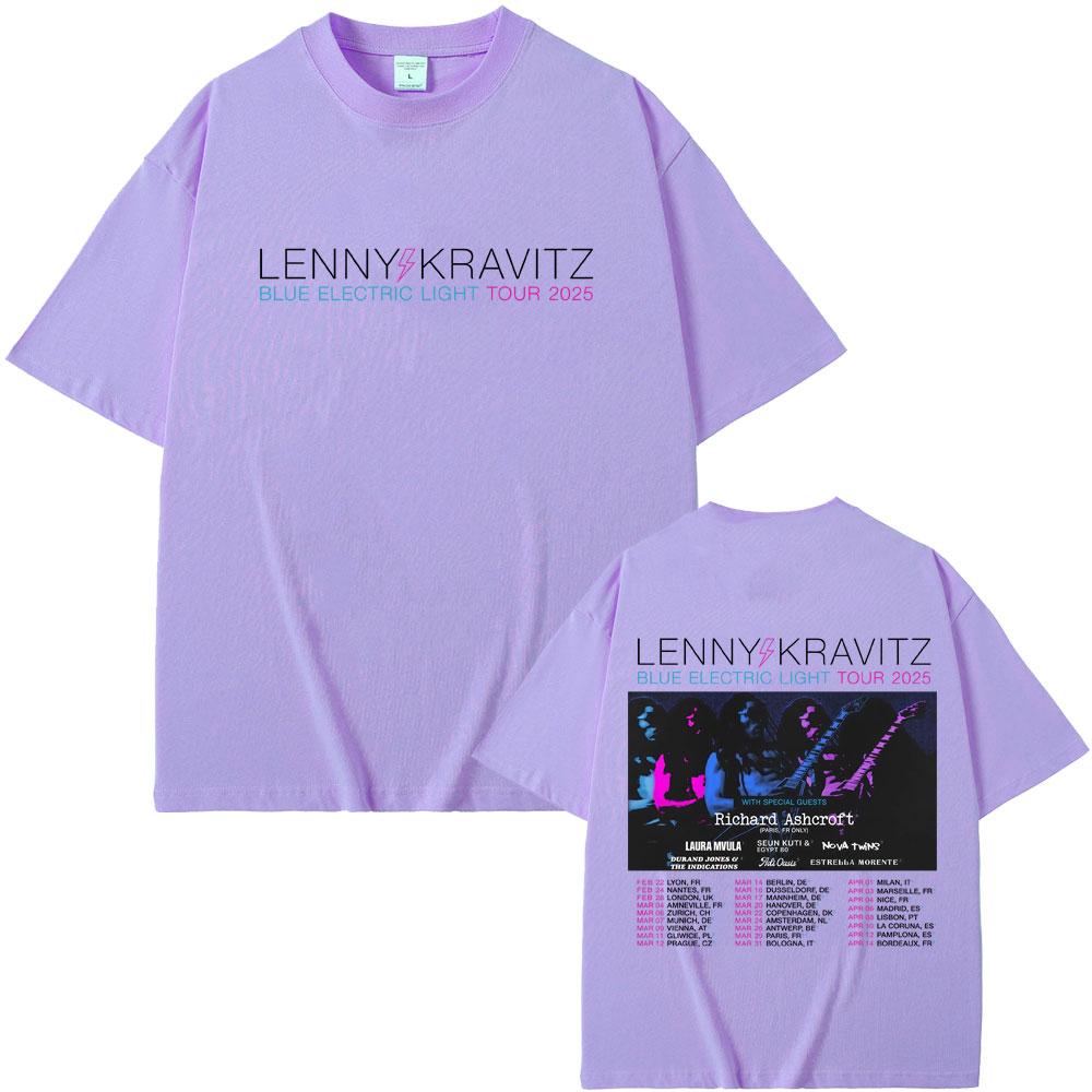 Lenny Kravitz Blue Electric Light Tour 2025 T Shirt Men Women Casual Cotton Vintage Short Sleeve Tshirt Male Oversized Tshirts