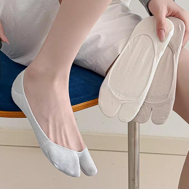 5pairs Fashion Invisible Non-slip Low Cut Boat Sock Solid Comfortable Breathable Two Finger Socks Summer Thin Cotton Tabi Socks