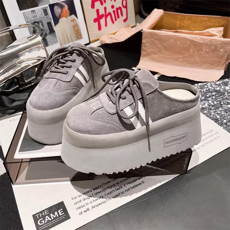 

Весна новинка Баотоу тапочки женские модные универсальные увеличение роста толстая подошва повседневные тапочки нишевые с высоким чувством полутапочки 35 серый