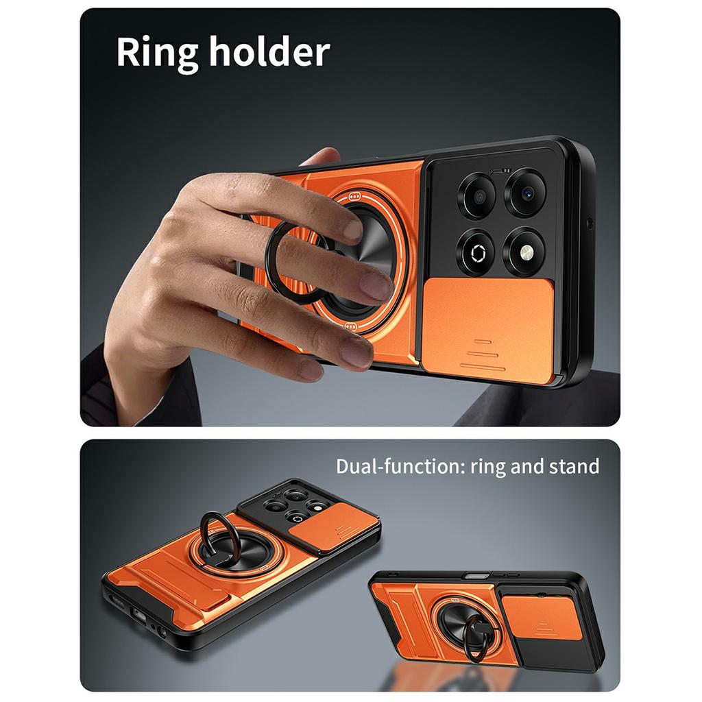 For Honor X6b 4G Magnetic Case Ring Holder Foldable Kickstand TPU PC Phone Cover with Camera Lens Slider