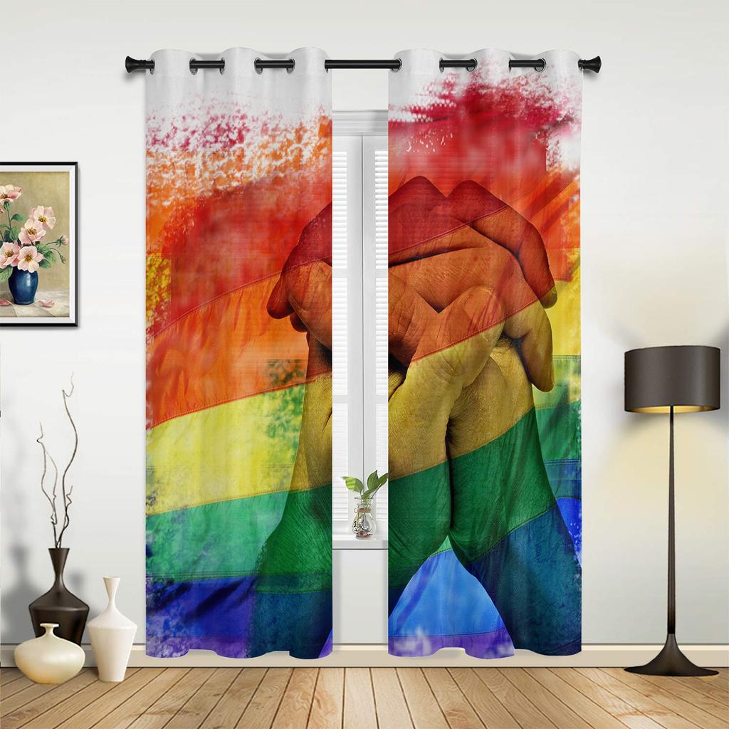 Rainbow Heart Shaped Stripes Colorful Love Curtains for Bedroom Living Room Drapes Kitchen Children Window Curtain Home Decor