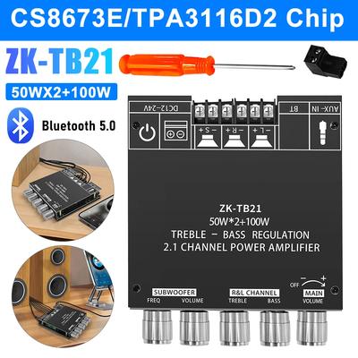 ZK-MT21 ZK-TB21 2x50W+100W Subwoofer Amplifier Board Bluetooth 5.0 Stereo Audio Receiver 2.1 Channel Power Audio Stereo Bass AMP