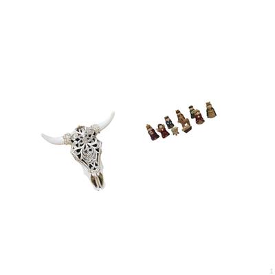 Tribal Bull Head Sculpture Wall Hanging Art And Christmas Nativity Scene Figures Set Religious