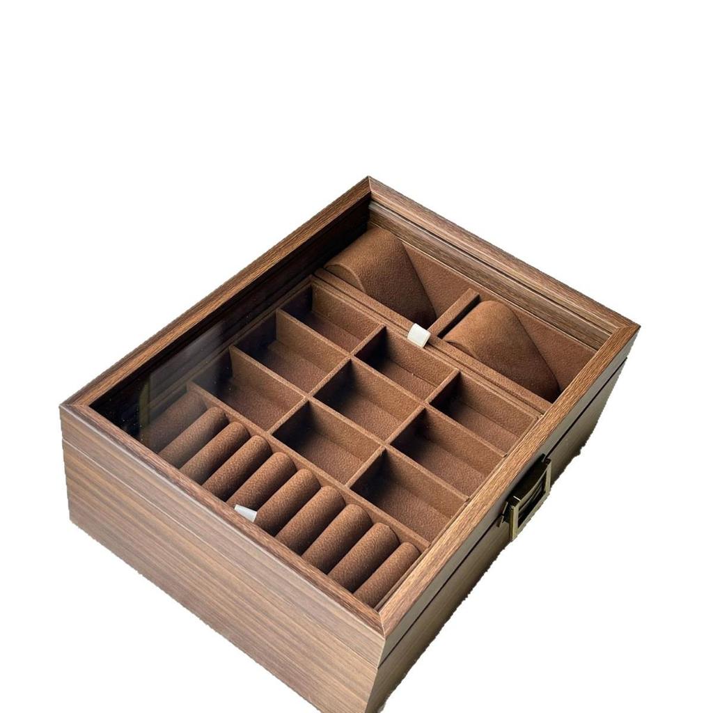 Multi-Position Open Window Watch and Jewelry Display Box with Walnut Wood Grain