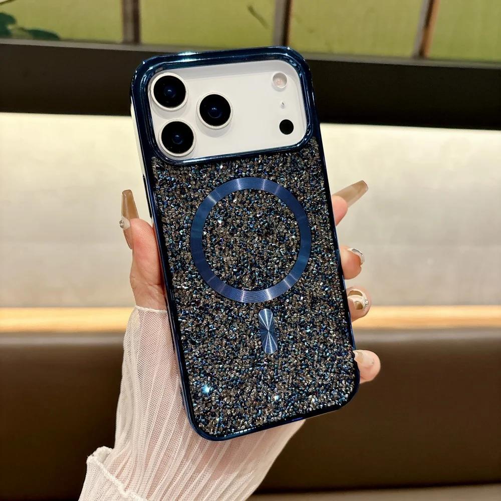 Fashion Bling Diamond Magnetic Phone Case for Iphone 17 Pro Max 16 15 14 13 12 11 Wireless Charging Shockproof Protect Cover