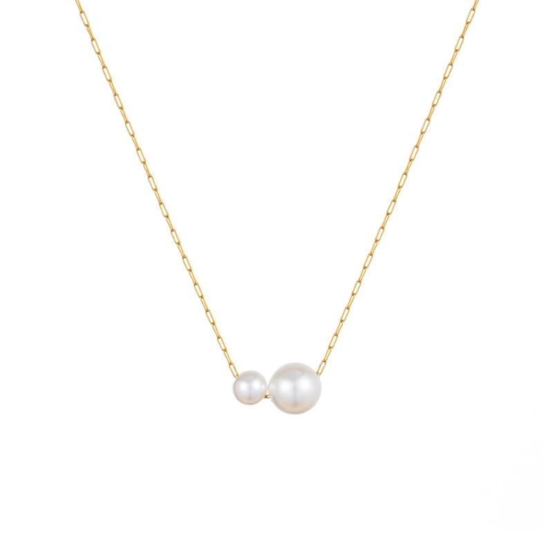 316L Stainless Steel Double Pearl Necklaces Foxanry Minimalist Elegant Waterproof Wedding Bride Jewelry Gifts EL0085