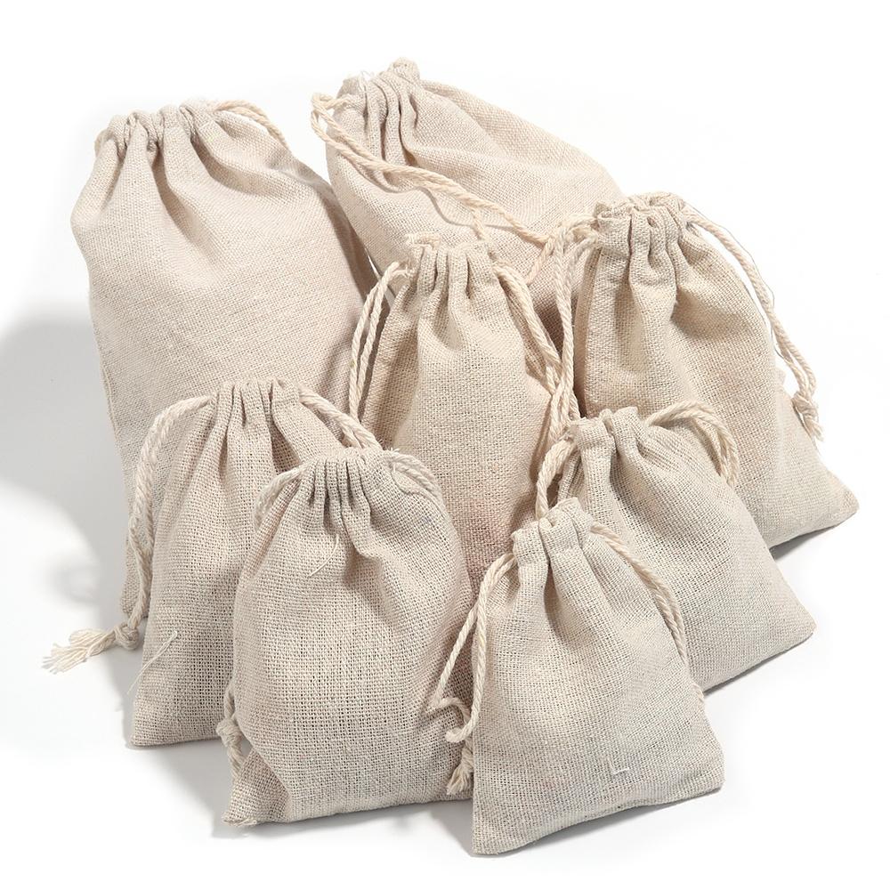 10Pcs Natural Linen Burlap Bags Jute Gift Bag Drawstring Gift Bags Ornament Pouch Cosmetic Washing Storage Candy Party Bag
