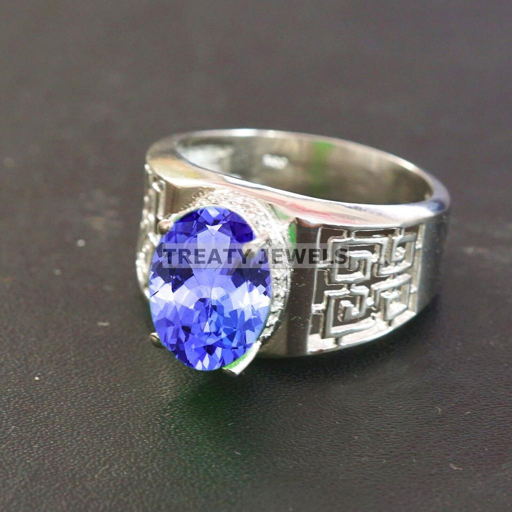 Tanzanite Oval Cut Gemstone With 925 Sterling Silver Ring For Men's #B665 JL375688145063