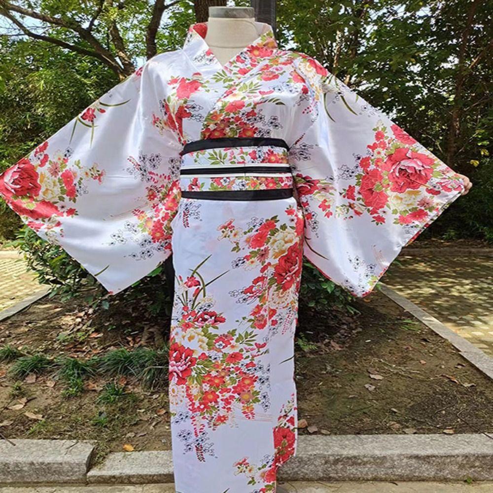 Cosplay Costume Sakura Girl  Kimono Dress Printed Floral Japanese Style Yukata Bathrobe  Geisha