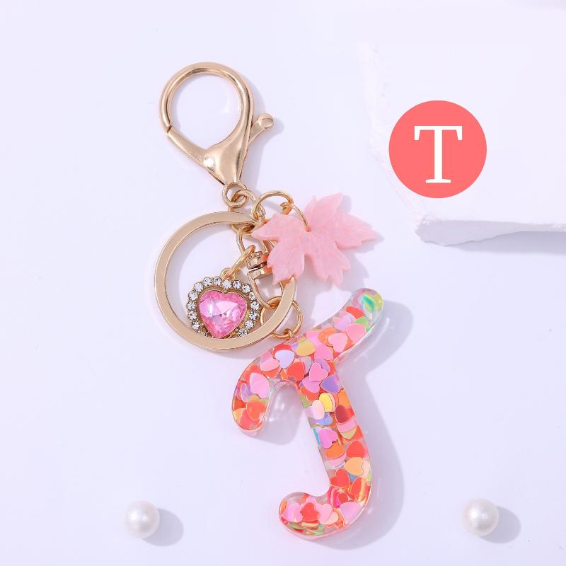 Fashion Pink A To Z Letter Keychain 26 Initials Alphabet Heart Pendant Car Keyring Backpack Hanging Decoration Couple Gift