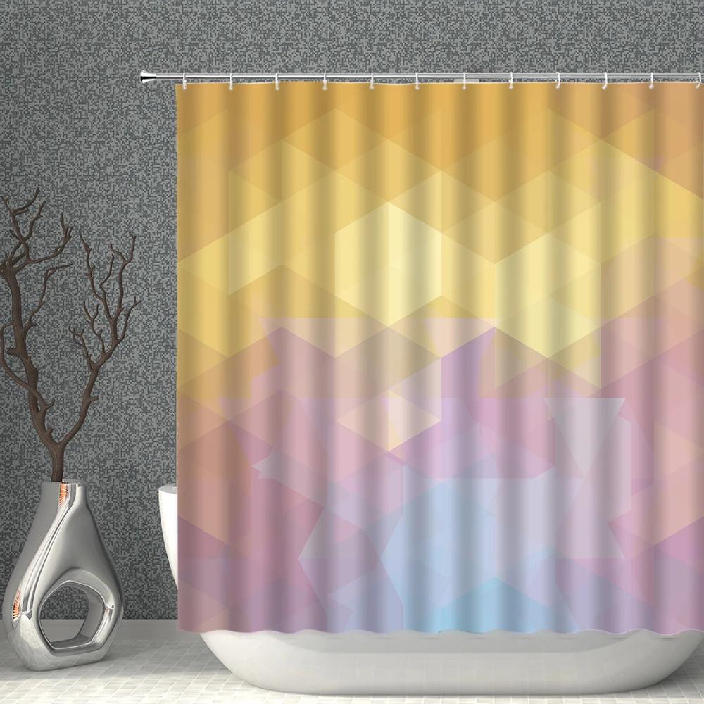 Colorful Geometry Shower Curtain Set Nordic Style Bath Curtains Waterproof Fabric Bathroom Screen Bathtub Home Decor With Hooks