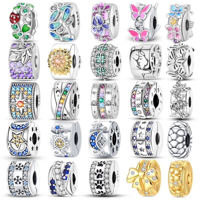 Genuine Copper Clasp Closure Cz Pave Clip Charms Daisy Bead Stopper Safety Chain Accessory Fit 3Mm Bangle Bracelet Fine Jewelry Clip