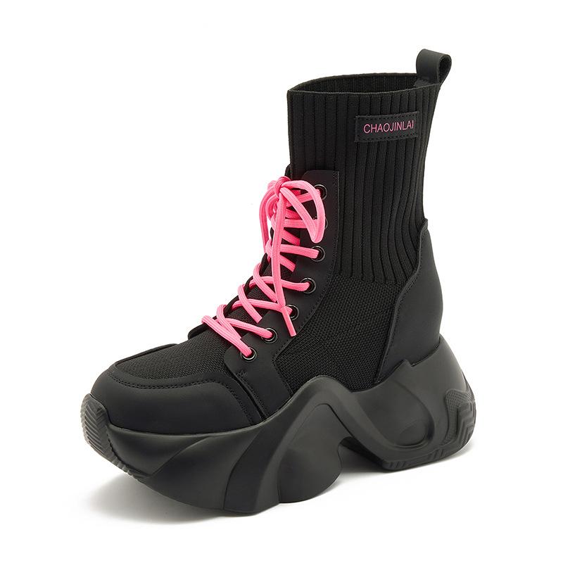 

Internet celebrity short boots women s 2025 spring and autumn new fly-woven elastic socks boots thick-soled small inner height-increasing short boot 39