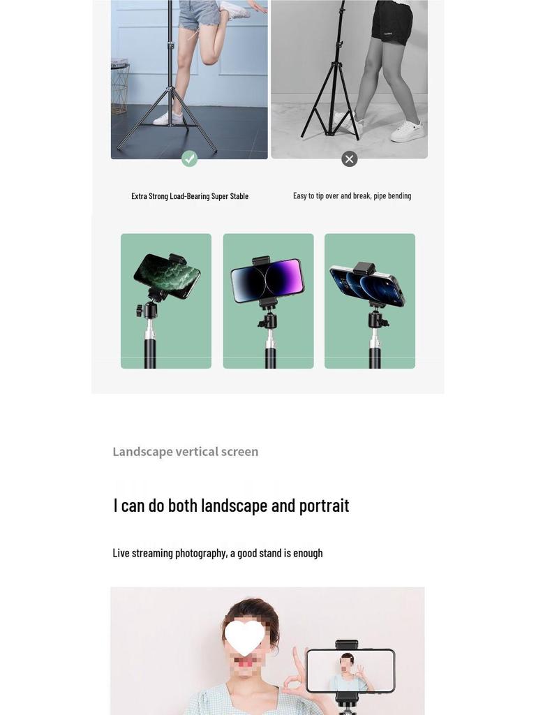 Dual Mobile Phone Stand with Multi-Angle Adjustment, Fill Light, and Tripod for Outdoor Live Streaming and Photography