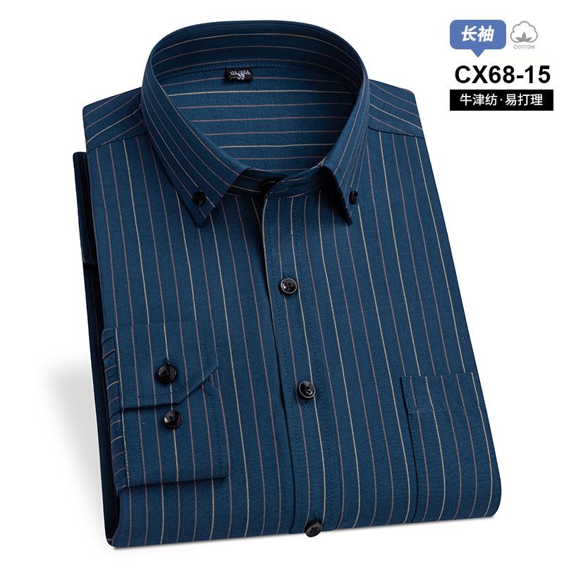 Herrrutig Casual Långärmad Skjorta Oxford Enkel Bröstficka Randig Ny Mode Affärssmart Skjorta Herr Topp Kläder