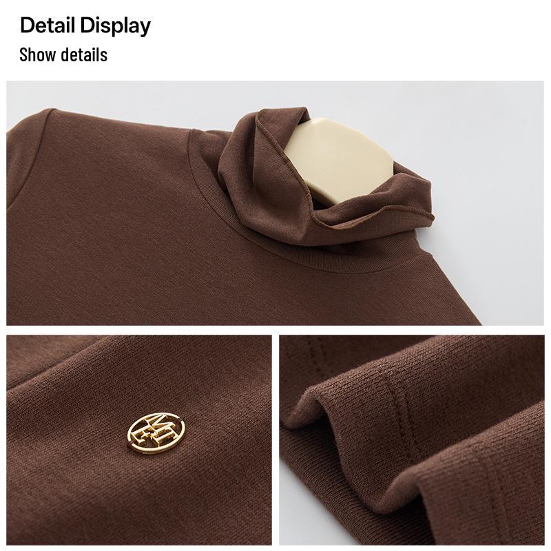 Women's Velvet High Neck Warm Turtleneck Long Sleeve Top - Autumn/Winter Base Layer