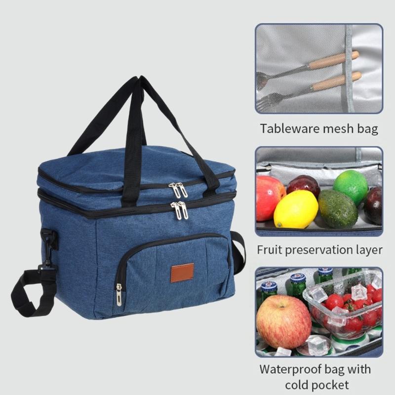 Large Capacity Outdoor Picnic Coolers Bag For Food Freshness Waterproof Oxfords Fabric Adjustable Shoulder Strap