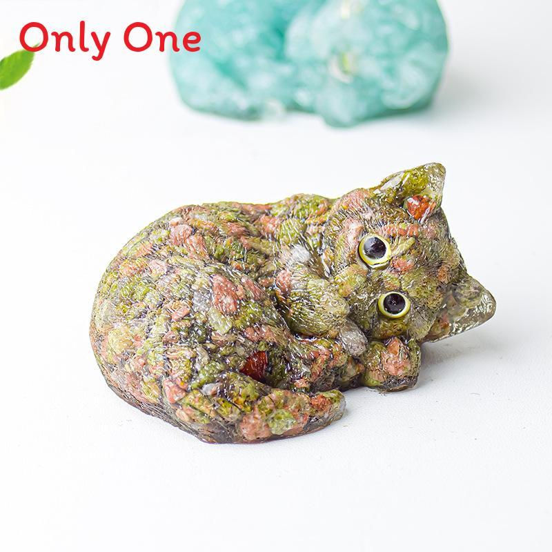 Resin Filled Natural Crystal Sleeping Cat Decor With Gift Box For Home Office Display