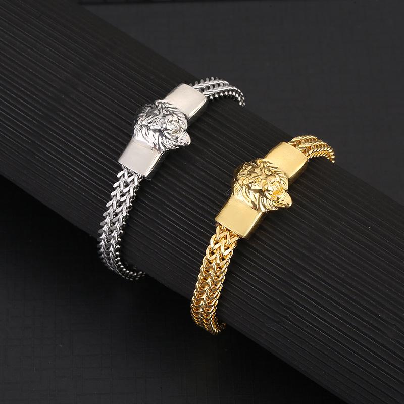 Men's Stainless Steel Lion Head UV-Plated Non-fading Bracelet
