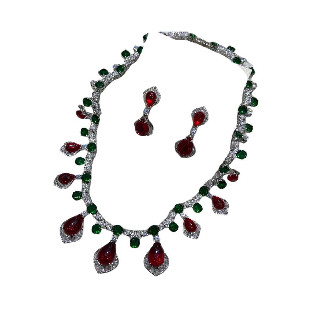 Heavy Industry Necklace Earrings Set Winter Women'S High Sense Water Drop Zircon Jewelry Light Luxury