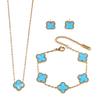 Four-leaf Clover Three-piece Necklace Bracelet and Earring Set - A Luxurious Colorful Fashion Jewelry Set