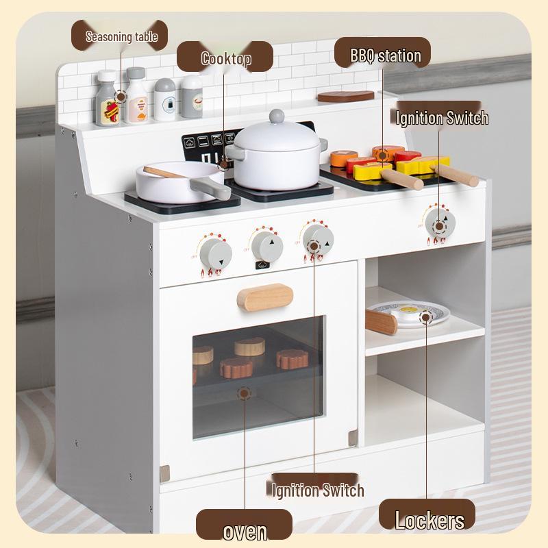 Wooden Toddler BBQ Grill and Kitchen Play Set - Pretend Cooking Toy