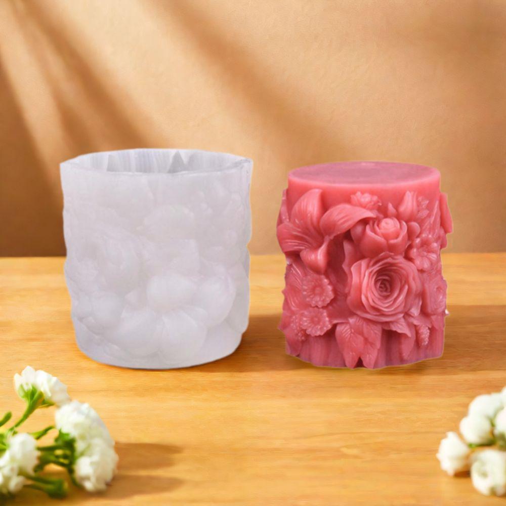 Flower Relief Flowers Cylinder Candle Mold Silicone Resin Mold Cylindrical Candle Mould Home Decor