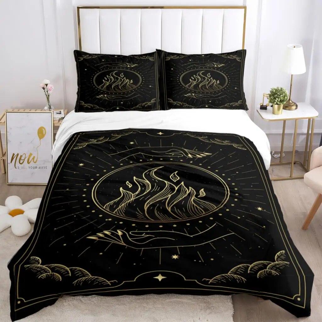 Magic Astrology Esoteric Gold Print Three Piece Set Fashion Bedding Article Children Or Adults For Beds Quilt Covers Pillowcases