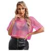 Damen Neon 80er Disco Fischernetz T-Shirt Kurzarm Ausgeschnitten Netz Crop Top