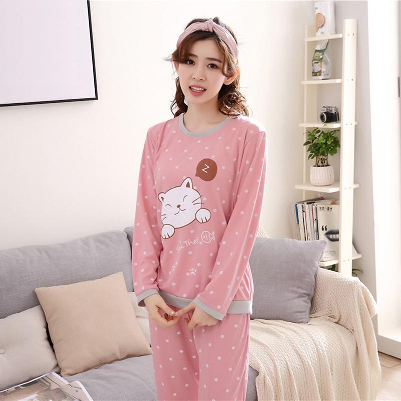Langärmliges Pyjama-Set mit Cartoon-Bären-Print und Punkten