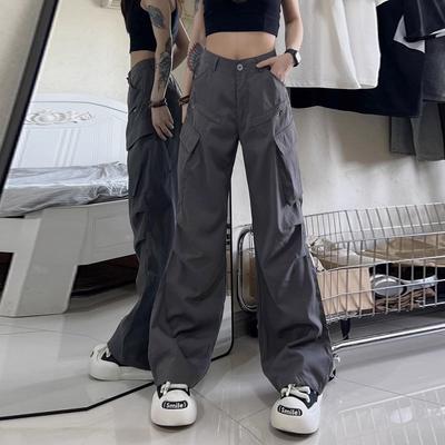 Spring Summer American Style Cargo Pants for Women Loose Hot Girl Inspired Retro Micro Flared Straight Leg Casual Long Trousers