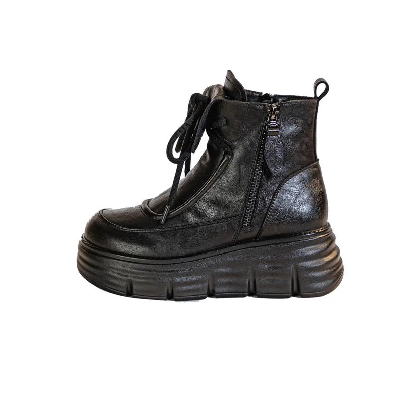 Leather Boots Women's High Top Fce Lined Thi Bot Heightening Ort Boots Autumn Winter Fashion UK Sle Round Toe