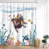 Funny Diving Cat Dog Shower Curtain Cute Cartoon Bathing Animals Sea Turtle Underwater Scenery Kids Bathroom Curtains Decor Set