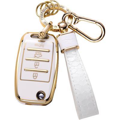 Kia Key Fob Cover with Kia Keychain, Car Key Fob Case Compatible with Kia Rio Optima Soul Sportage Sorento Carens Smart Key
