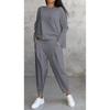 Women's Solid Color Crew Neck Long Sleeve Top & Pleated Pocket Harem Pants 2 Piece Loungewear Outfit Set