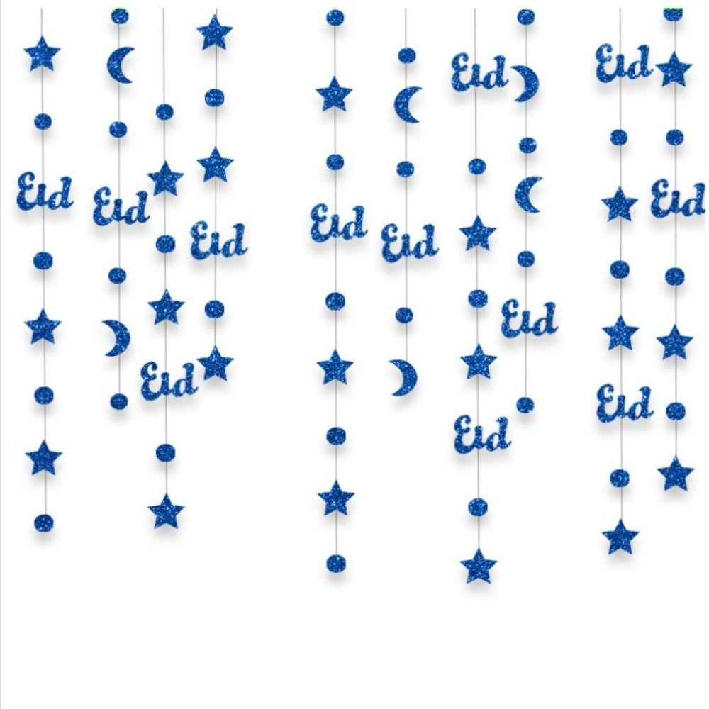Gold Silver Eid Mubarak Banners DIY Paper Glitter Paper Ramadan Kareem Decor Pull Flag Ceiling Hanging Star Moon Lantern