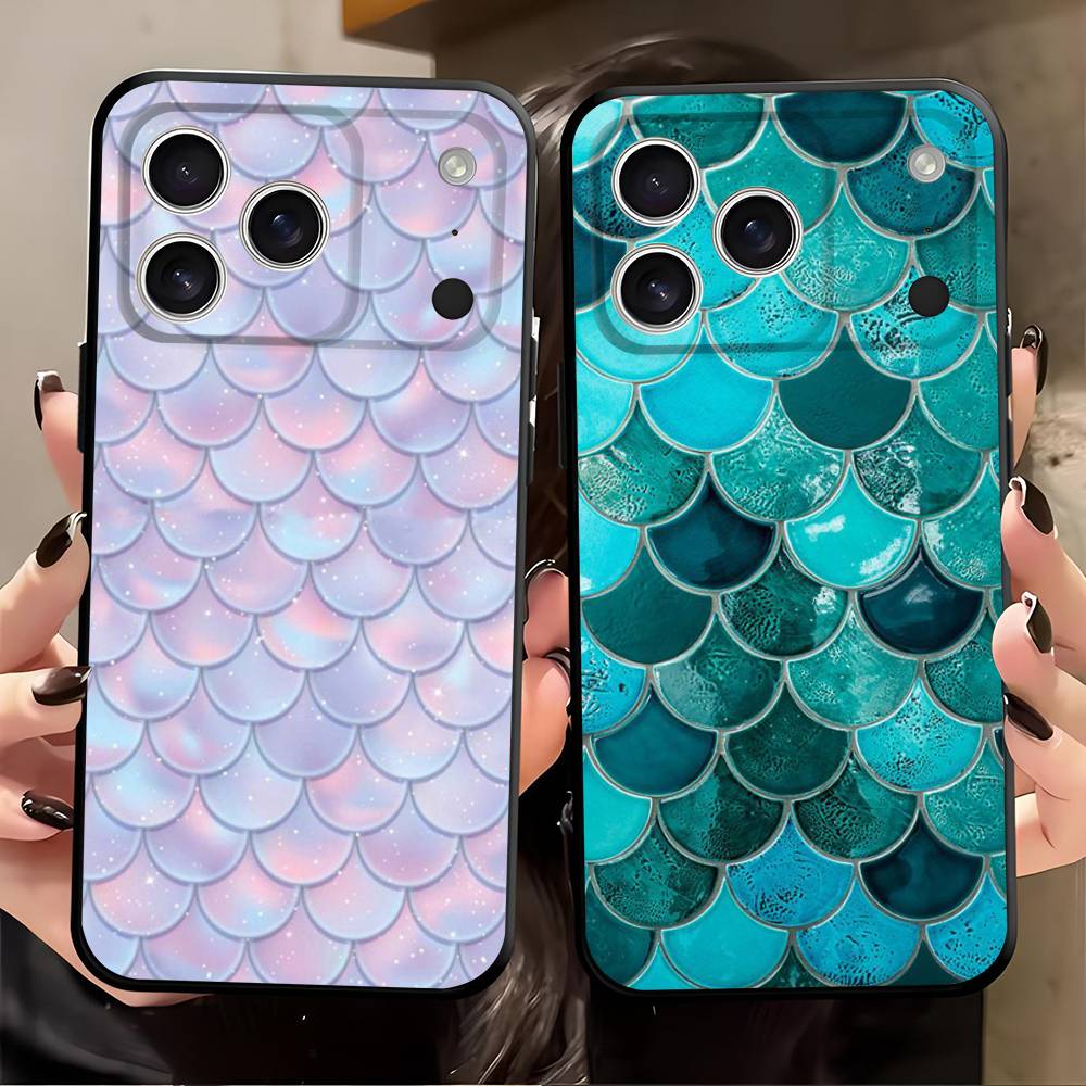 Mermaid Scale for iPhone 15 16 14 Plus 13 12 11 17 Pro Max 17 Air Black Soft Phone Cover